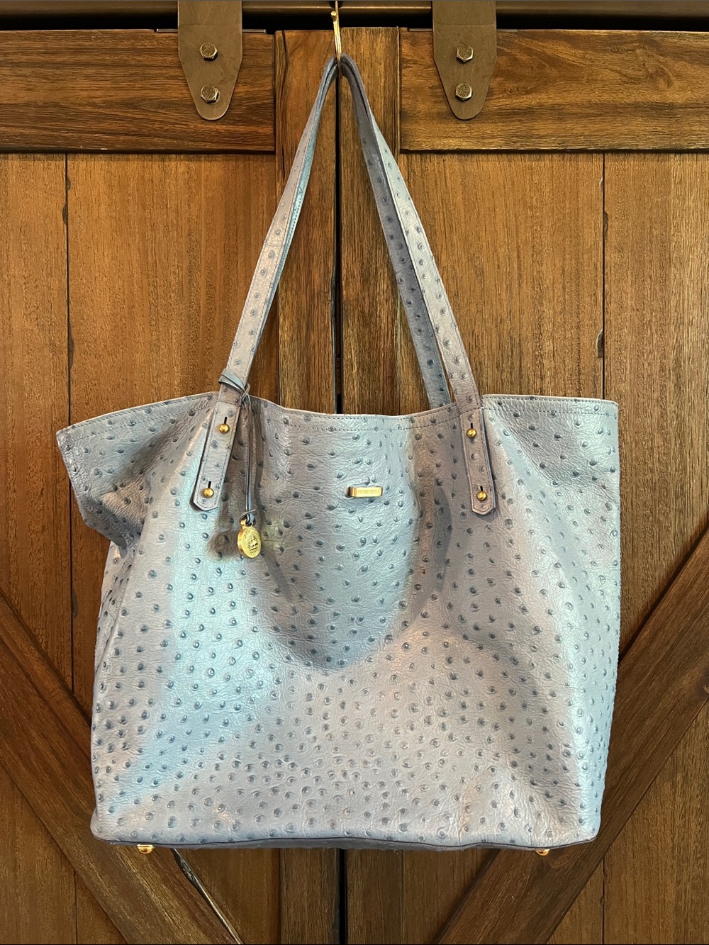 Brahmin Light Blue Ostrich-Embossed Tote
